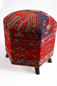 Ottoman Handmade Puff Red With Navy