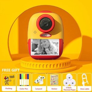 Porodo Instant Print Camera for Kids, Zero Ink Camera with Paper Films, Cartoon Sticker and Color Pencils