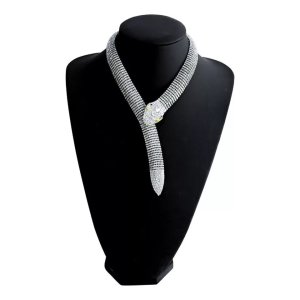 All Stones Silver Snake Necklace