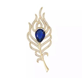 Blue Zircon Feather Brooch