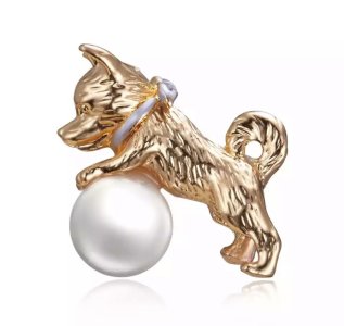 Dog Pearl Brooch