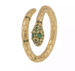 Snake Ring Green Stones