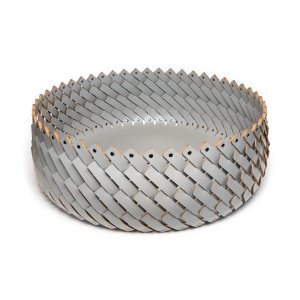 Large Round Leather Basket in Light Grey