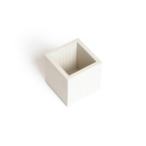 Desk Accessories Leather Square Pencil Holder in Cream