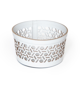 Round Small Leather Basket in Light Grey 