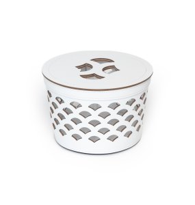 Round Small Leather Basket with Lid  White 