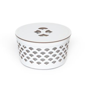 Round Small Leather Basket with Lid  White 