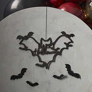 Wreath - Bat And Hanging Bats - Wood Halloween