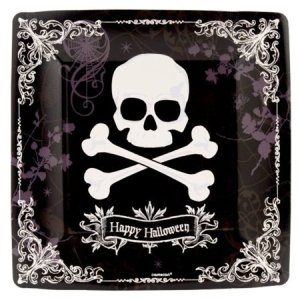 Halloween Party Collection Midnight Dreary Square Plates 10.25In, 18Pcs