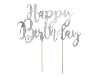 Cake Topper Happy Birthday, Silver,1pc