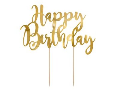 Cake Topper Happy Birthday, Gold,1pc