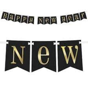 Happy New Year Party Collection Black and Gold Happy New Year Flag Banner, 7 Ft by Unique | Michaels