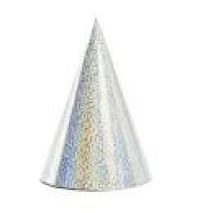 Happy New Year Party Collection Holographic Party Hats, Silver,6Pc.