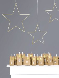 Metal Hanging Decorations Stars Gold 2pc