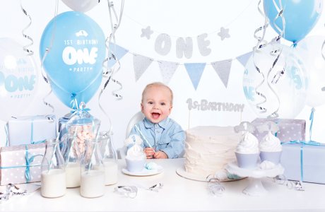 BOX Of Decorations  1ST Birthday Silver 33 Pieces