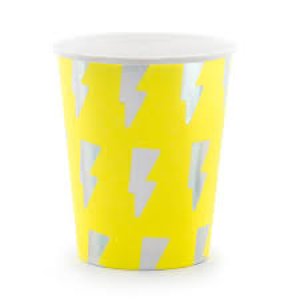Holo Party Collection Paper Cup. Yellow with Holographic Lighting Bolt Design 6pc