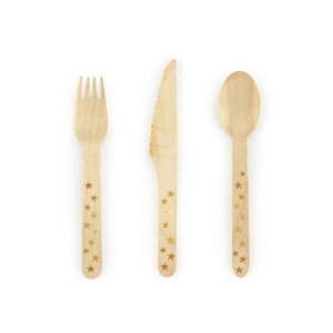 Wooden Cutlery Stars, Gold 6pc
