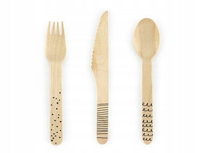 Pirates Party Collection Wooden Cutlery, Black, 6pc