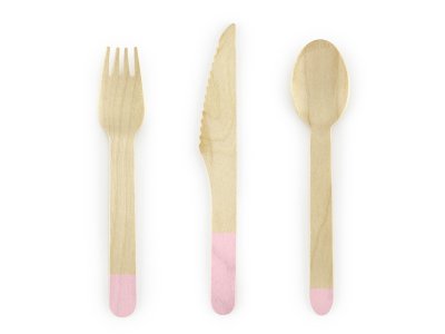 Wooden Cutlery, Light Pink 6pc