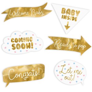 Gender Reveal Party Collection Photo Props Baby Shower, Mix 6pc