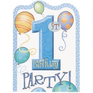 First Bday Blue Party Collection 8 Invitations