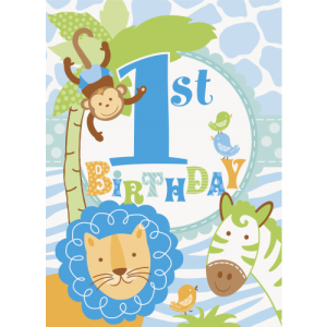 Blue Safari Party Collection 1St Birthday 8 Invitations