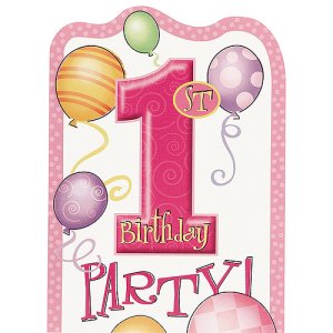 First Bday Pink Party Collection 8 Invitations
