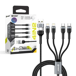 XPower BC24 1.2M 8 IN 1 2IN 4 OUT 100W PD3.0 Aluminium Alloy Sync & Fast Charge Cable - 4895246610627