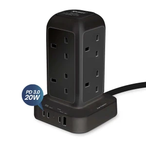 XPower Pillar 8 PL8 Mini 12-output switch power strip 8-Outlet PD3.0 Output Power Strip (3M) Black-4895246613352