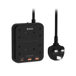 XPower PS4A 3250W Power Strip 7 Output (2 Usb + 1 Type-C + 4 Uk Sockets) - Black-