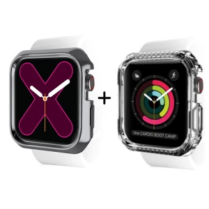 Itskins Spectrum Metal Antimicrobial 2M Anti Shock Protection Case For Apple Watch  40/41 Mm - Space Gray + Clear 2 Pcs-4894465190385