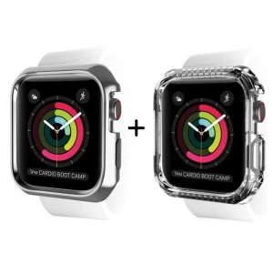 Itskins Spectrum Metal 2M Anti Shock Protection Cover For Apple Watch 44 / 45Mm - Silver + Clear 2Pcs-4894465094904