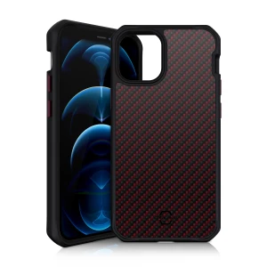 Itskins Hybrid Carbon Case For iPhone 12 / 12 Pro 3M Anti Shock - Red Carbon And Red-4894465508531