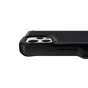 Itskins Hybrid Folio Leather Case For iPhone 12 Pro Max 3M Anti Shock - Black With Real Leather-4894465520168