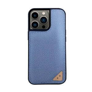 Melkco Ingenuity Series Lai Chee Pattern Premium Leather Snap Cover Case For iPhone 13 Pro - Blue