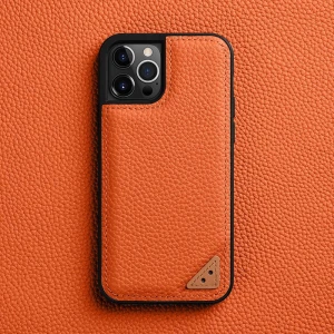 Melkco Ingenuity Series Lai Chee Pattern Premium Leather Snap Cover Case For iPhone 13 Pro - Orange