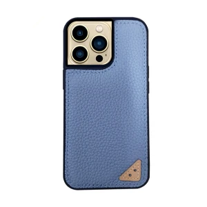 Melkco Ingenuity Series Lai Chee Pattern Premium Leather Snap Cover Case For iPhone 13 Pro Max - Blue